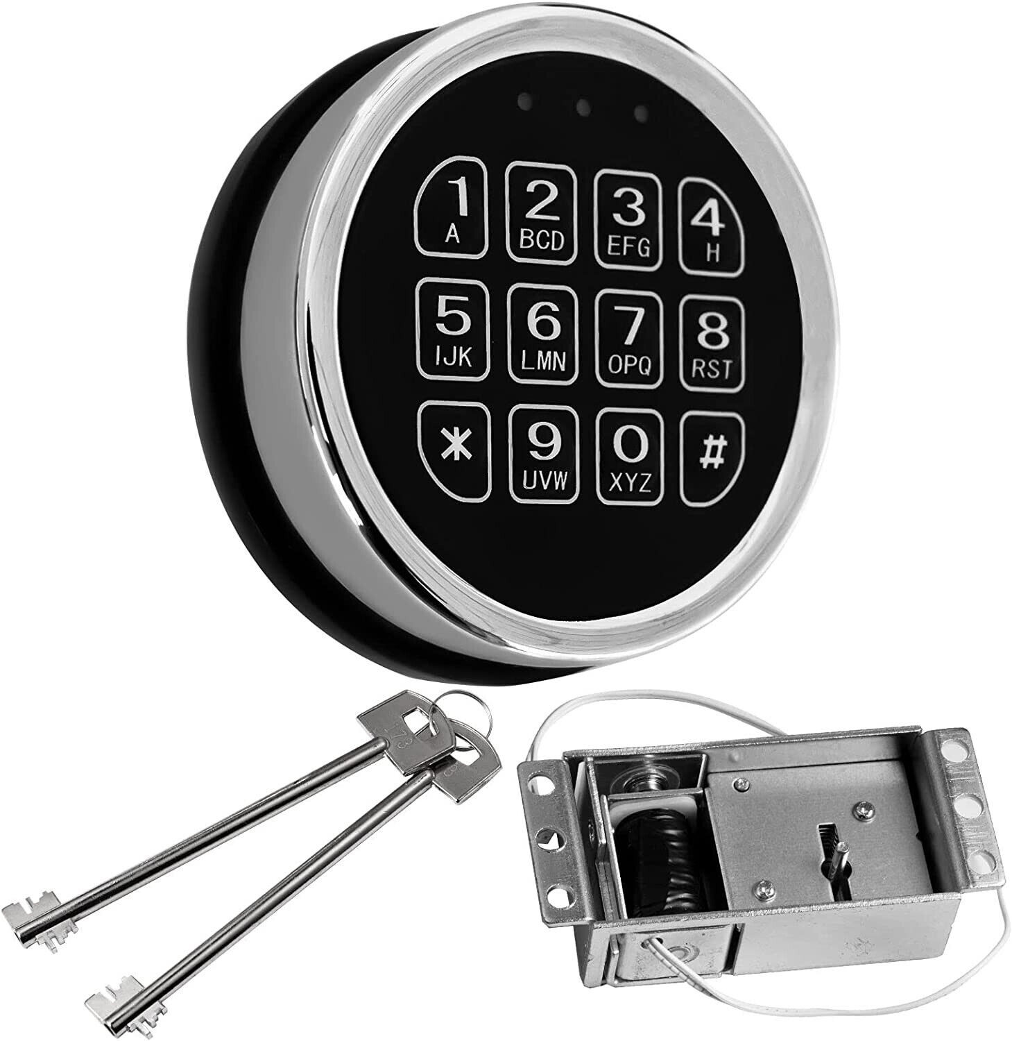 Gun Safe Lock Replacement Chrome Keypad Electronic Safe Solenoid Lock & 2 Keys