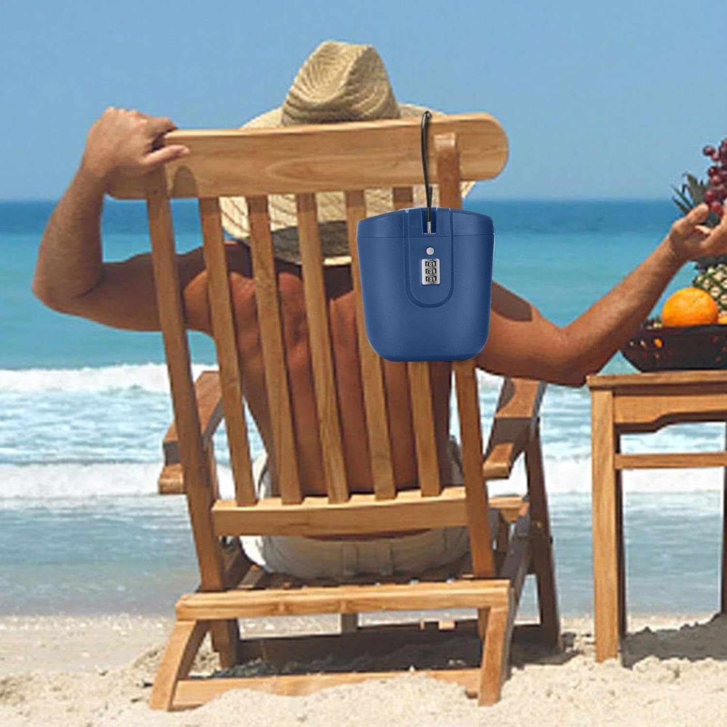 Lock Box Portable Travel Beach Security Lock Box 3 digit Combination Lock-Blue.