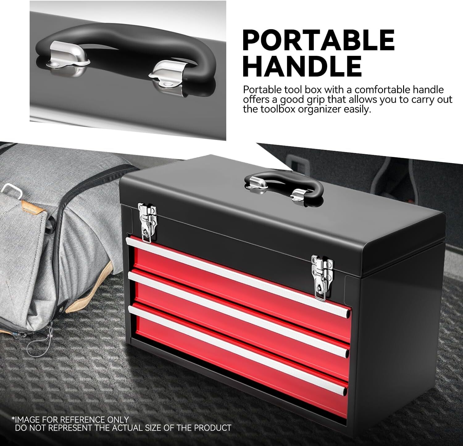 Steel Portable Tool Box 3 Drawer Top Storage Toolbox with Lockable
