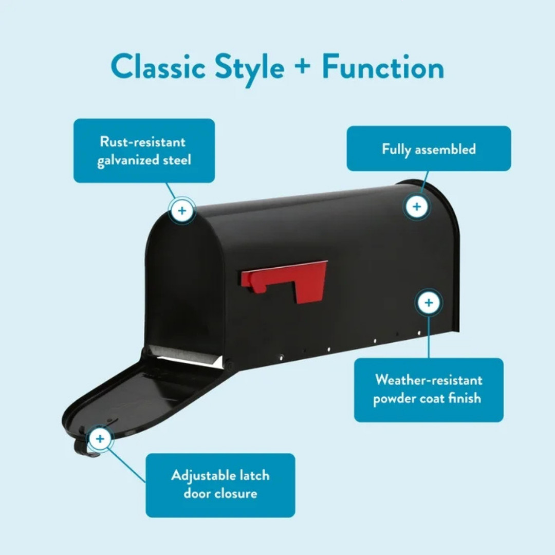 Architectural Mailboxes Elite Galvanized Steel Medium Post-Mount Mailbox in Blac