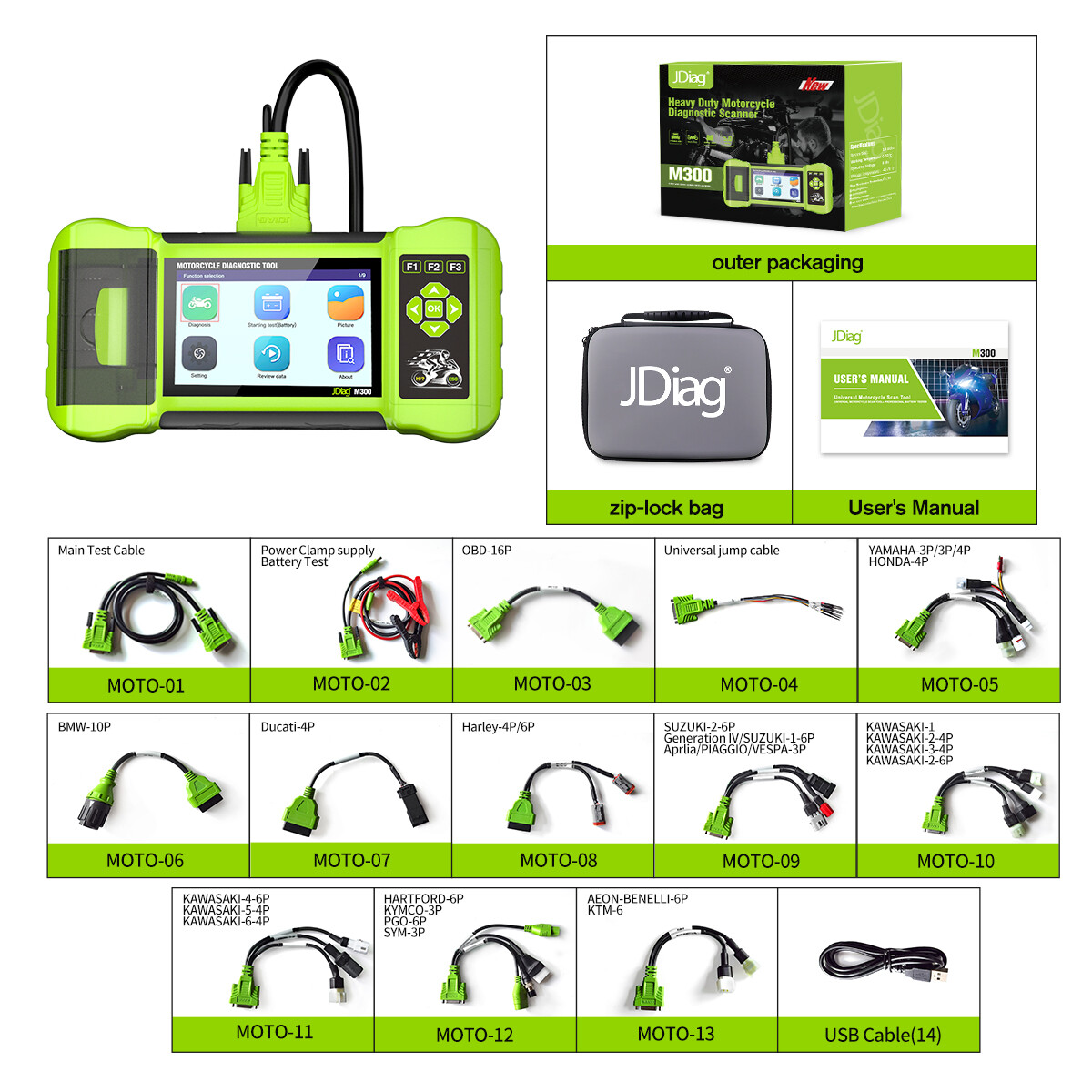 Jdiag M300 Motorcycle OBD2 Scanner Full System Fault Code Reader Diagnostic Tool