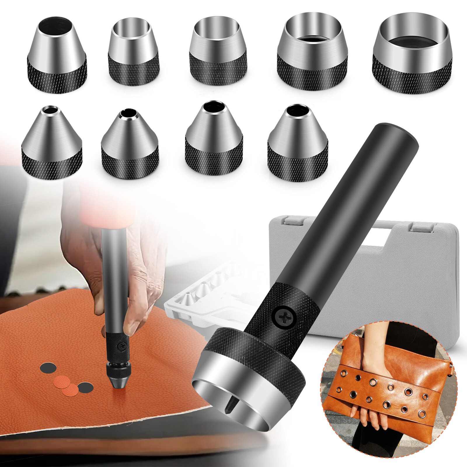 11PCS Heavy Duty Leather Hollow Hole Punch Set DIY Craft Hand Tools 5-32mm w/Box