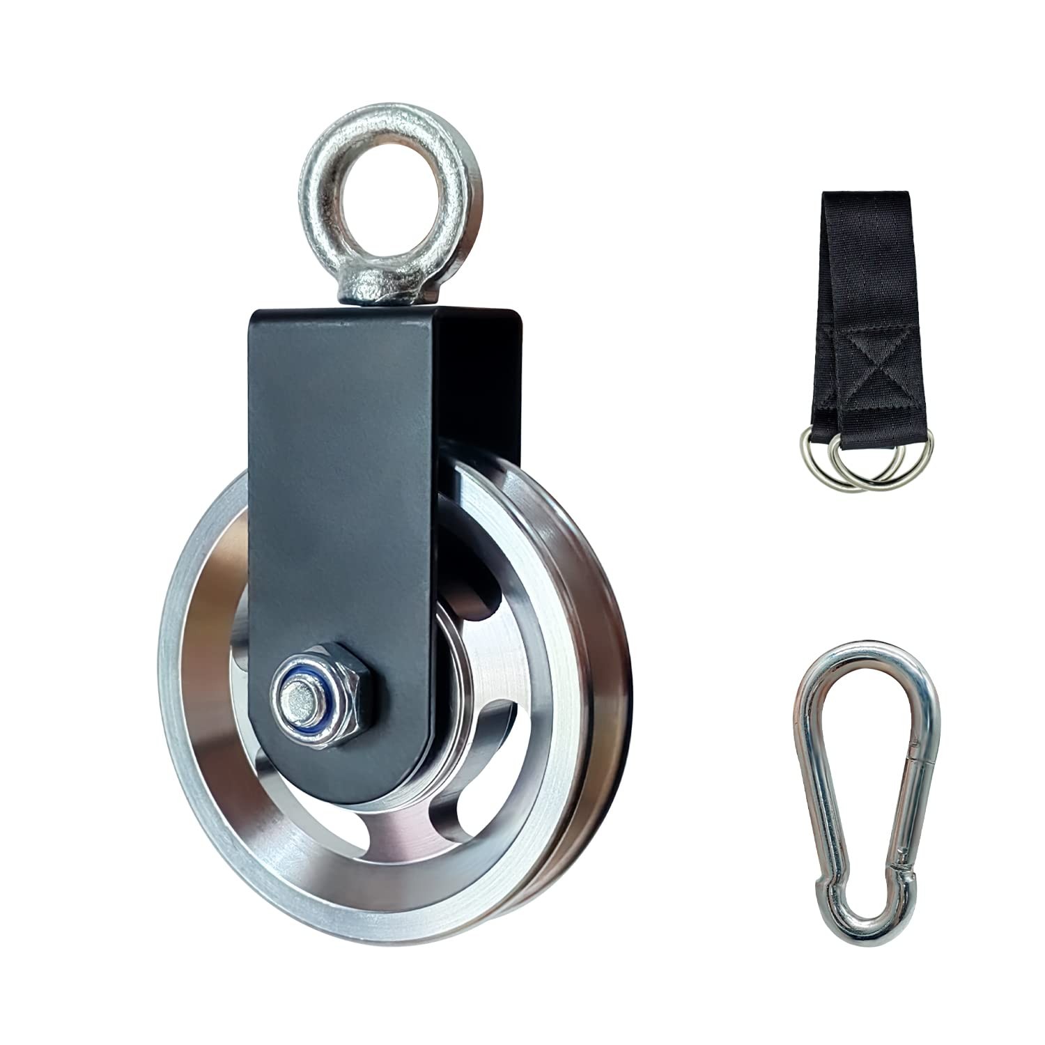 "360° Silent Cable Pulley with Strap & Carabiner for Home Gym Workouts"