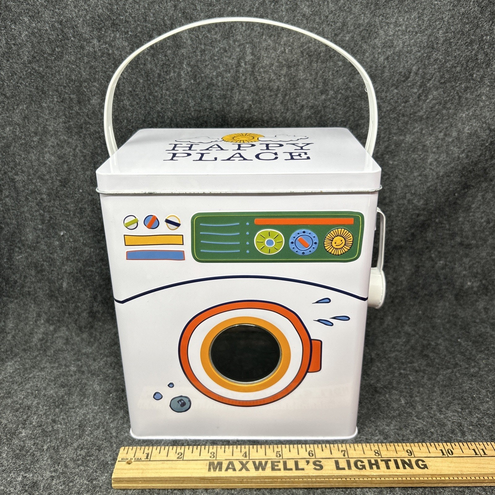 Metal Washing Machine Laundry Detergent Storage Tin Container Scoop Window White