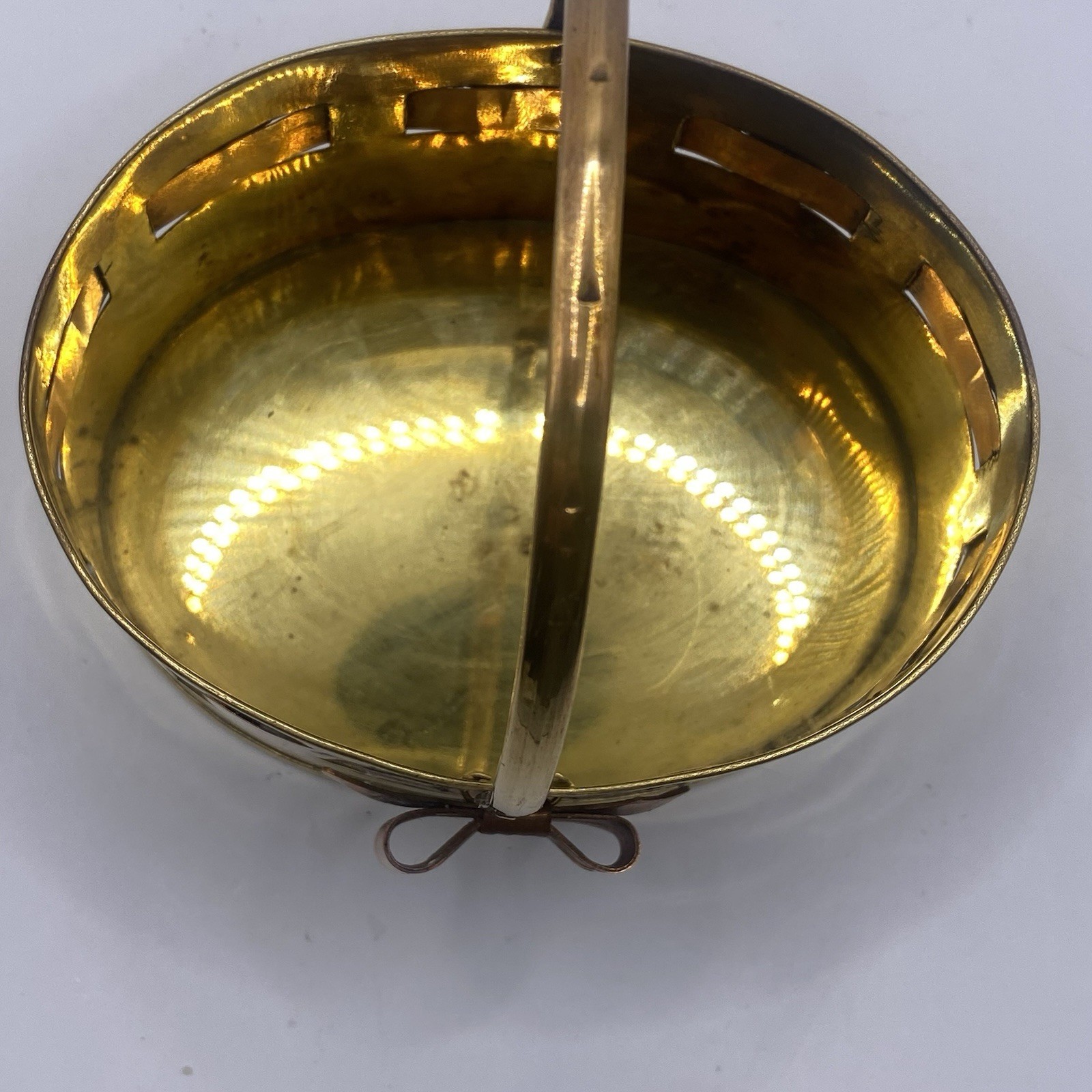 Brass Basket with Handle With Woven Design Bow
