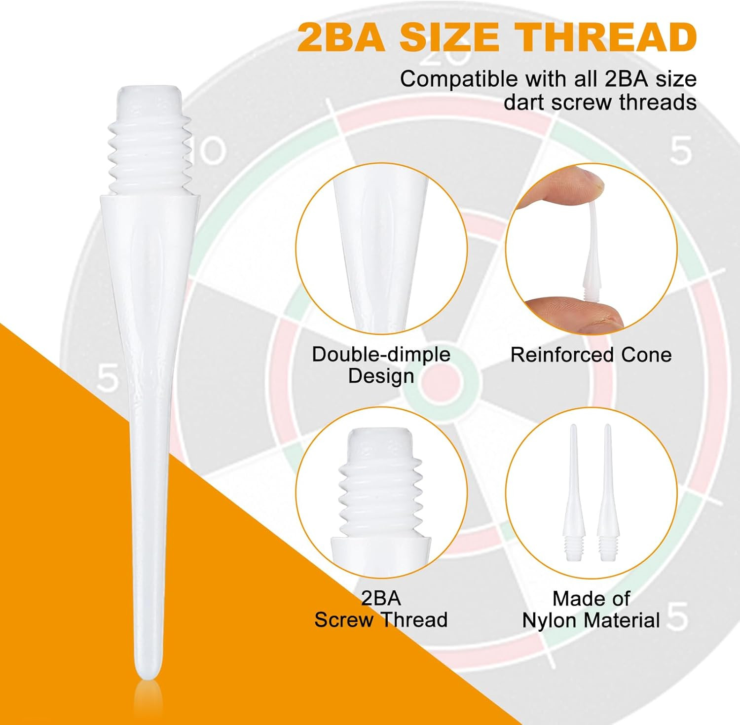 300 Pack 2BA Thread Soft Dart Tips - Premium Plastic Replacement Dart Points, Es