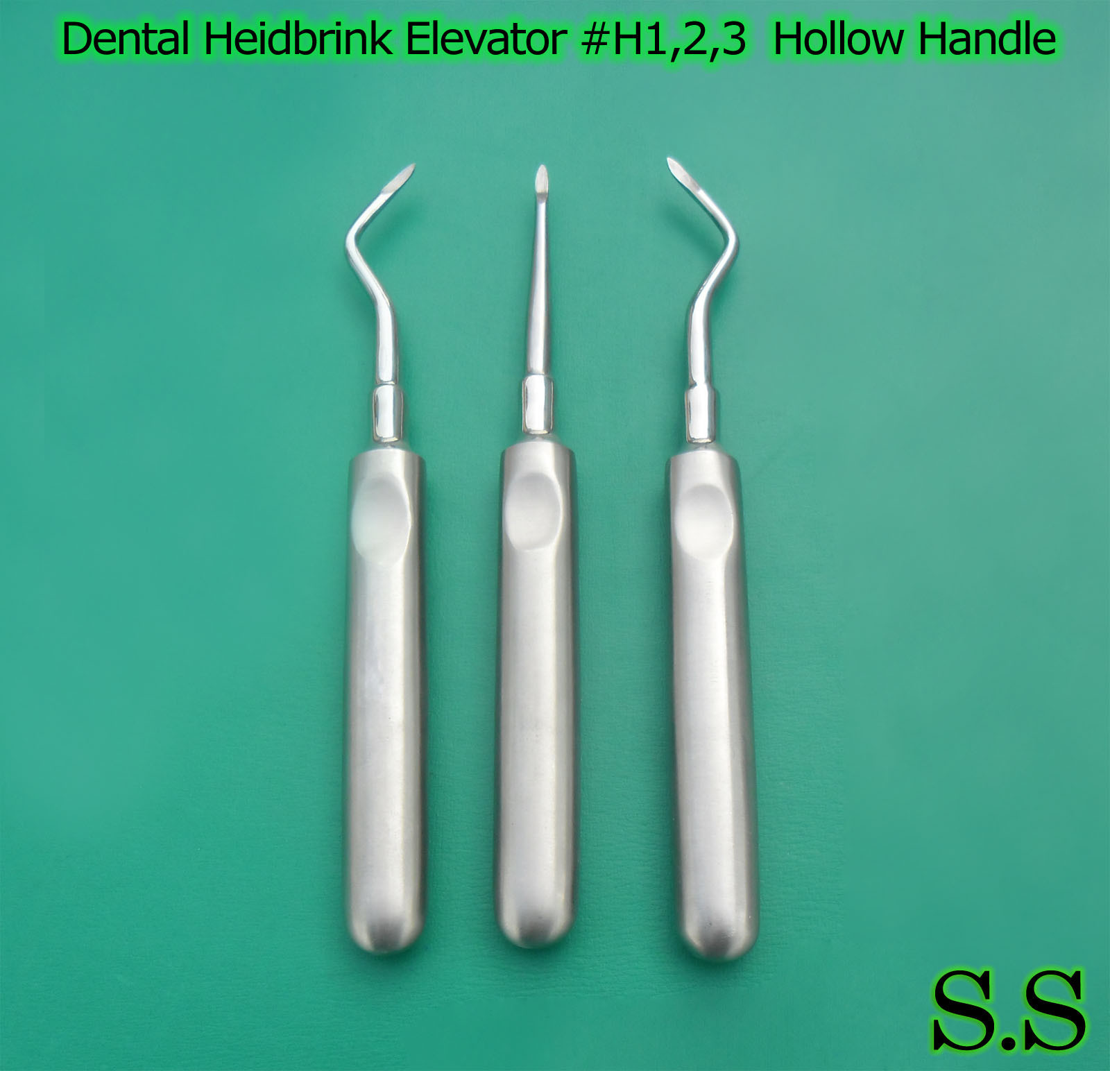SET OF 3 DENTAL HEIDBRINK ELEVATOR #H1"2"3 LEFT/ RIGHT/STR WITH HOLLOW HANDLE