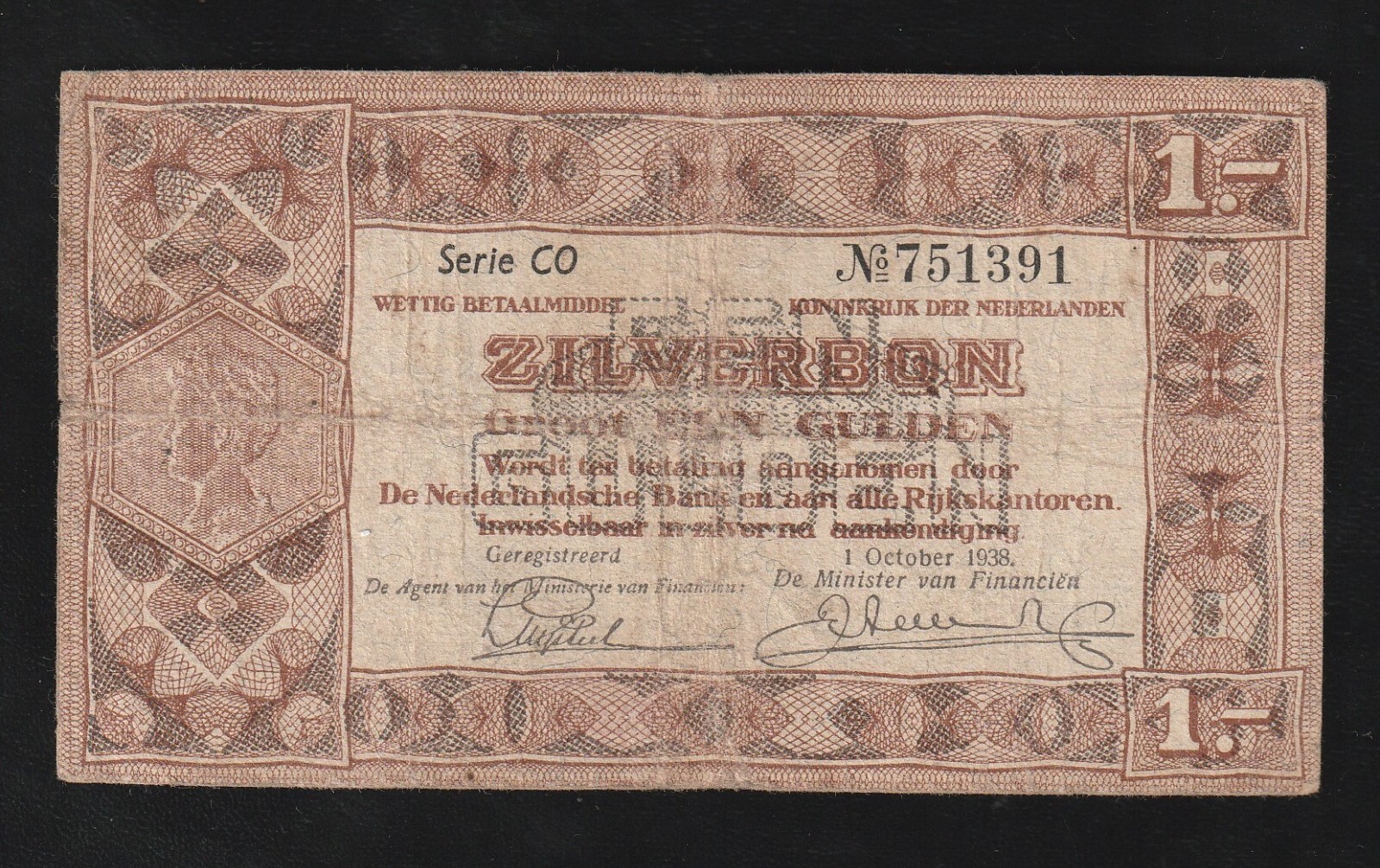 Netherlands 1 Gulden 1938 P-61, Banknote