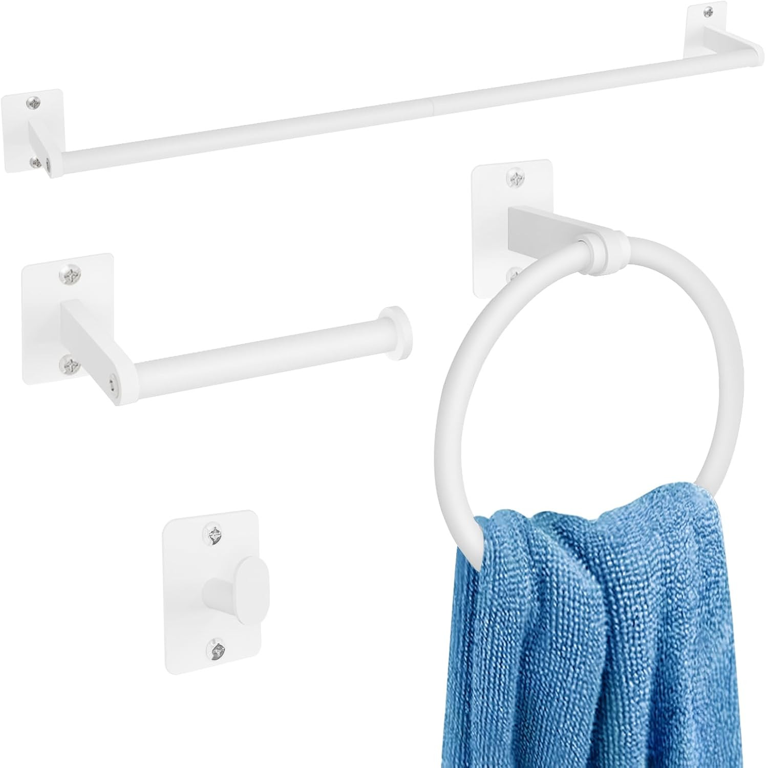 Bathroom Accessories Set,4pc White Bathroom Hardware Set,24" Towel Bar,Towel Rac