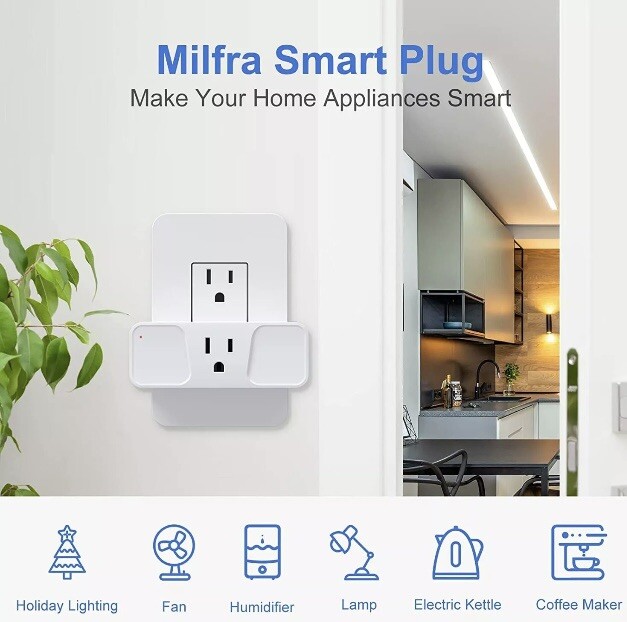 4 Wi-Fi Smart Home Socket Plug Outlet 2.4Ghz Voice Amazon Alexa Google Assistant