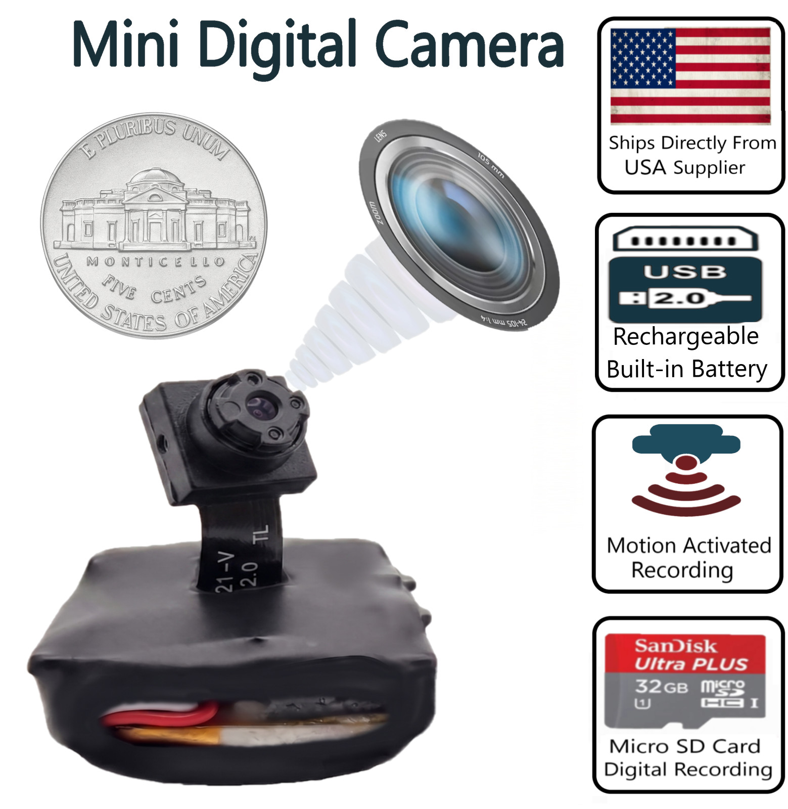 Mini Camera- Best Digital Security Webcam - Portable Compact Wireless Body Cam