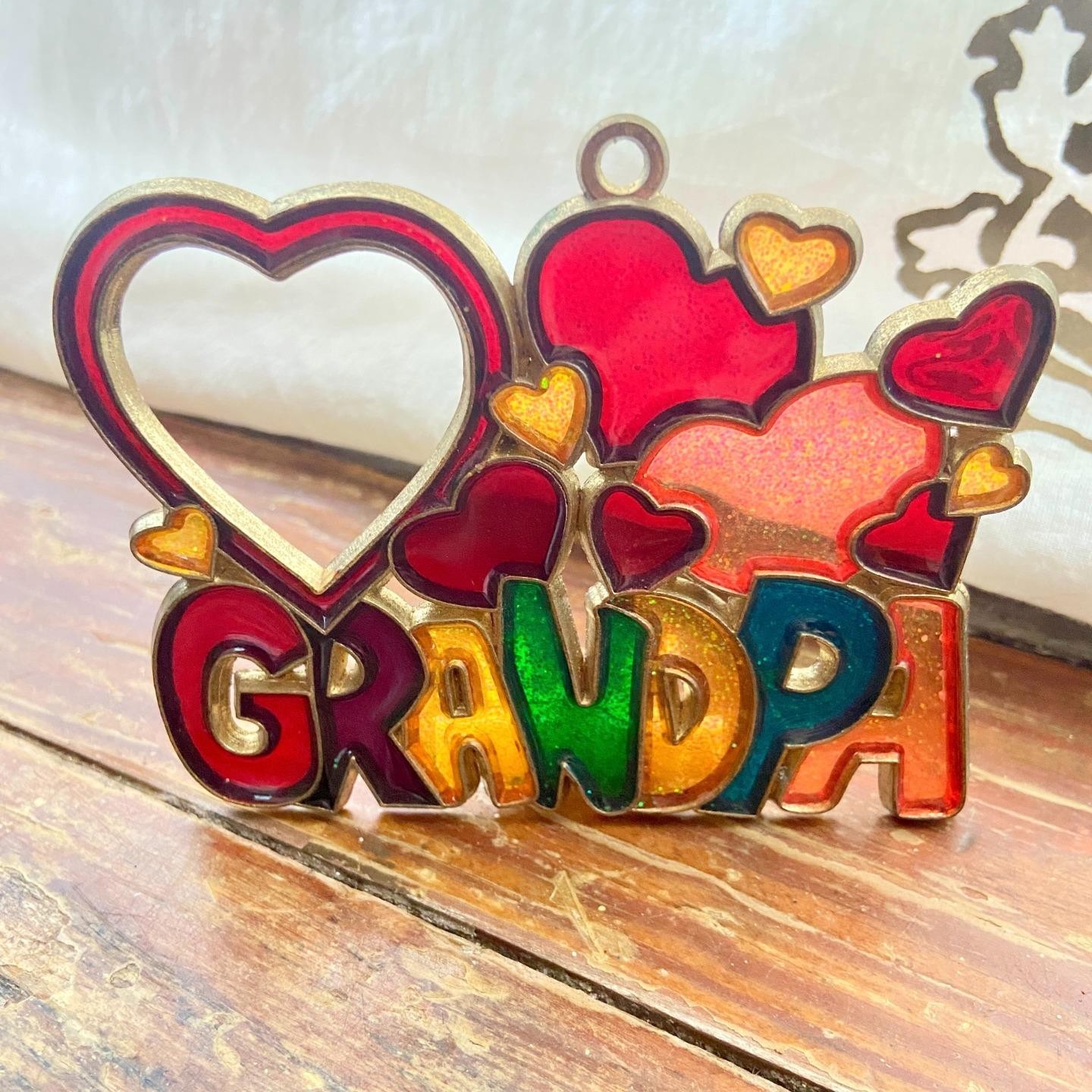 vtg GRANDPA LOVE Stained Glass Style Sun Catcher Clip On Night Light Cover Only