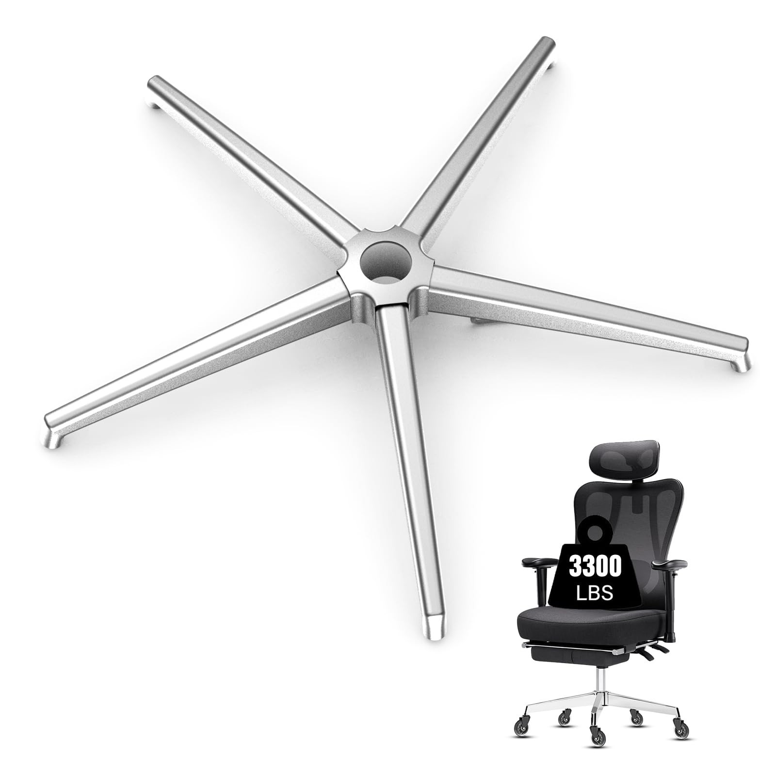 Office Chair Base Replacement (3300 lbs) - Heavy Duty Alloy Office Chairs Bas...
