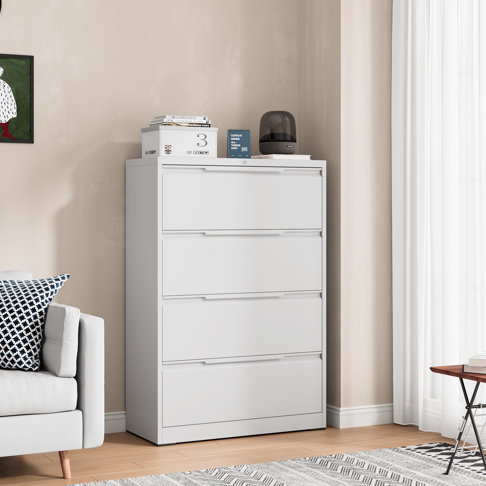 Metal Lateral Storage Cabinet 4 Drawer Filing Cabinet Lockable Filing Cabinet