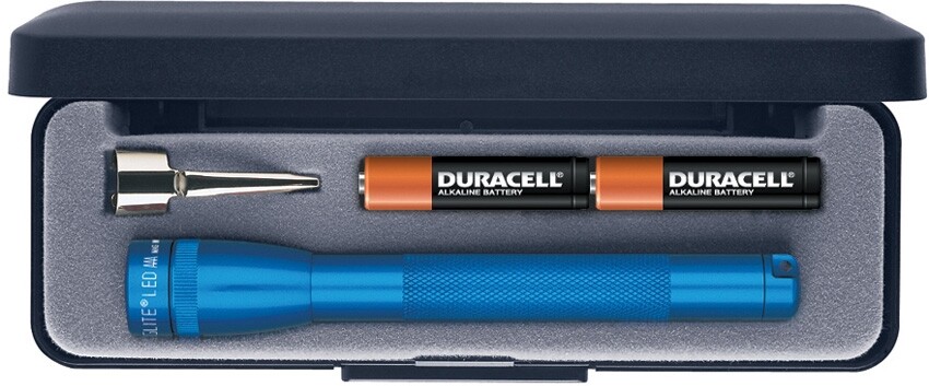 Mag-Lite Blue Mini Mag Flashlight Pocket Clip Batteries Durable Ultra Bright