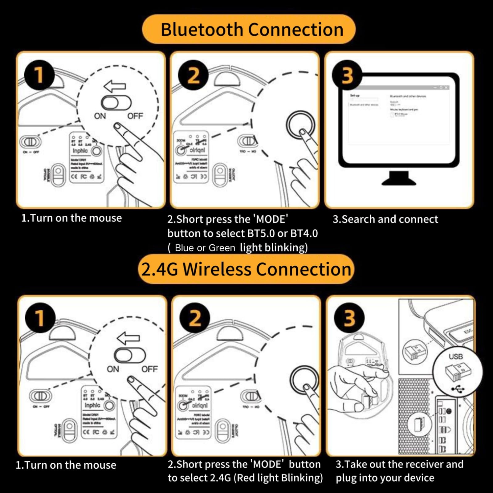 Wireless Bluetooth Mouse,[Upgraded] Rechargeable (BT 5.0/4.0+2.4G Hz),Compute...