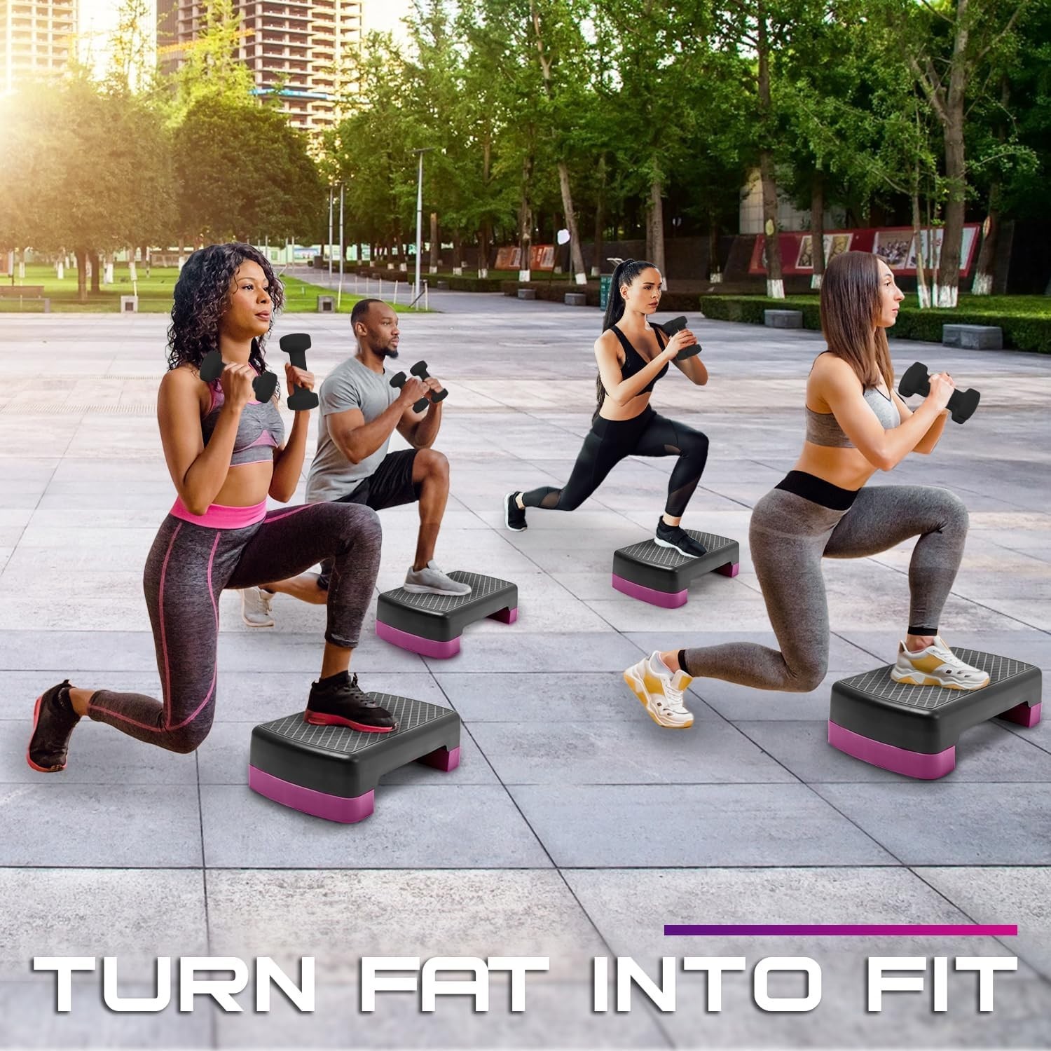 18.9" Aerobic Exercise Step Platform with 2 Risers, Adjustable Height Workout...