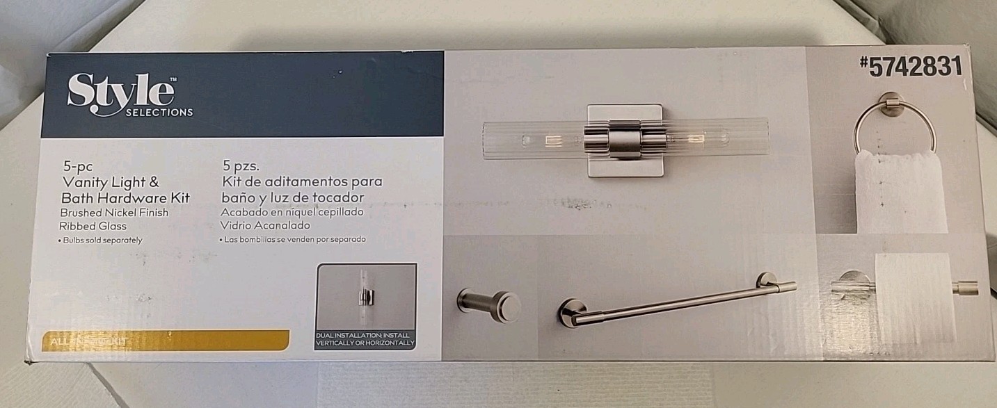 STYLE SELECTIONS 5 pc vanity light/bath hardware kit-brushed nickel 5742831