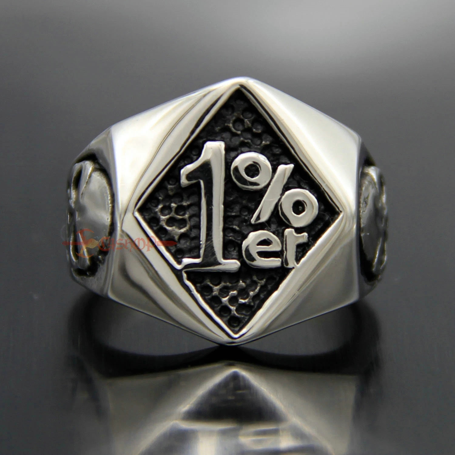 Men's 316L Stainless Steel 1%er Motorcycle Club Outlaw Biker Skull Ring