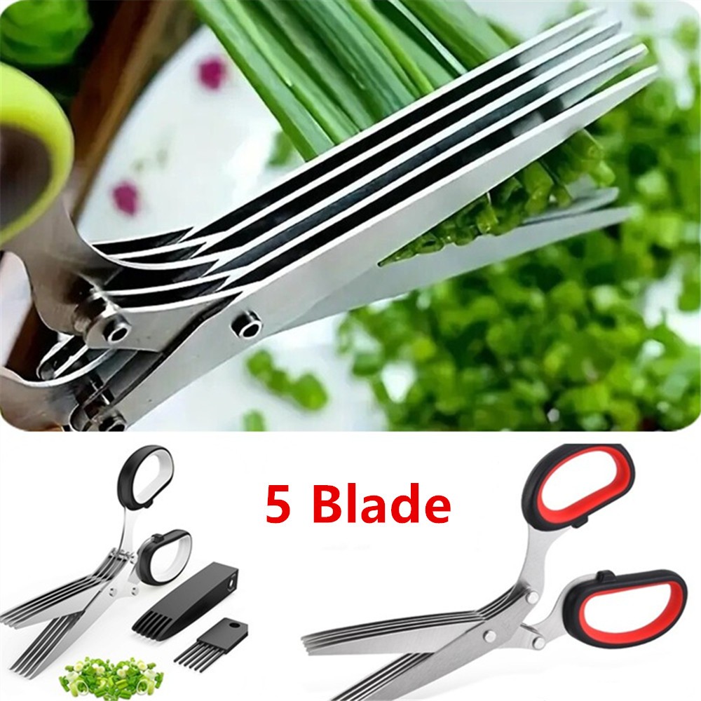 5 Blade Kitchen Scissors Stainless Steel Onion Shears Multifunction Sharp Tool