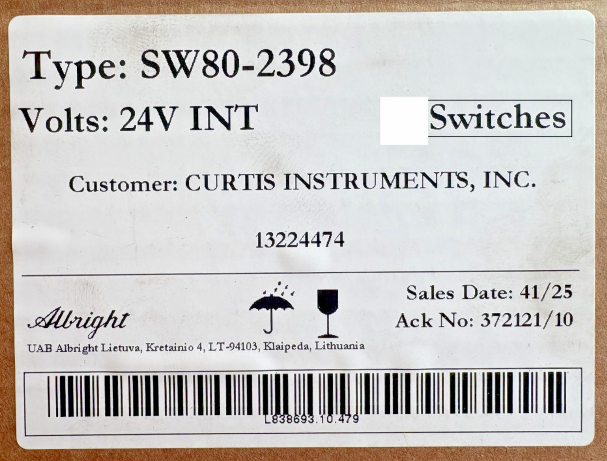 Curtis Instruments Albright SW80-2398 Contactor Volts: 24VDC