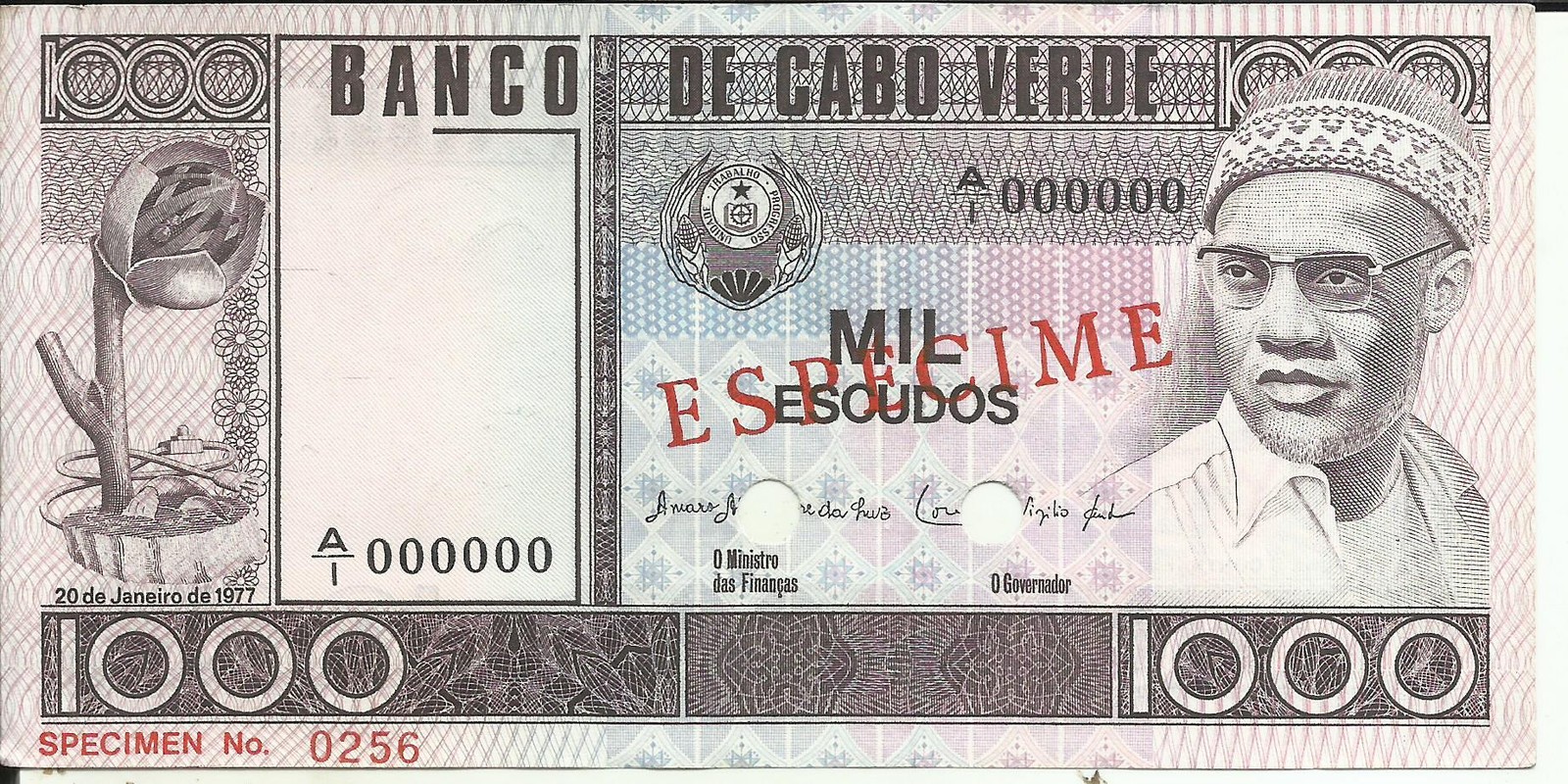 CAPE VERDE 1000 ESCUDOS 1977  P 56  SPECIMEN. UNC CONDITION. 5RW 16FEB