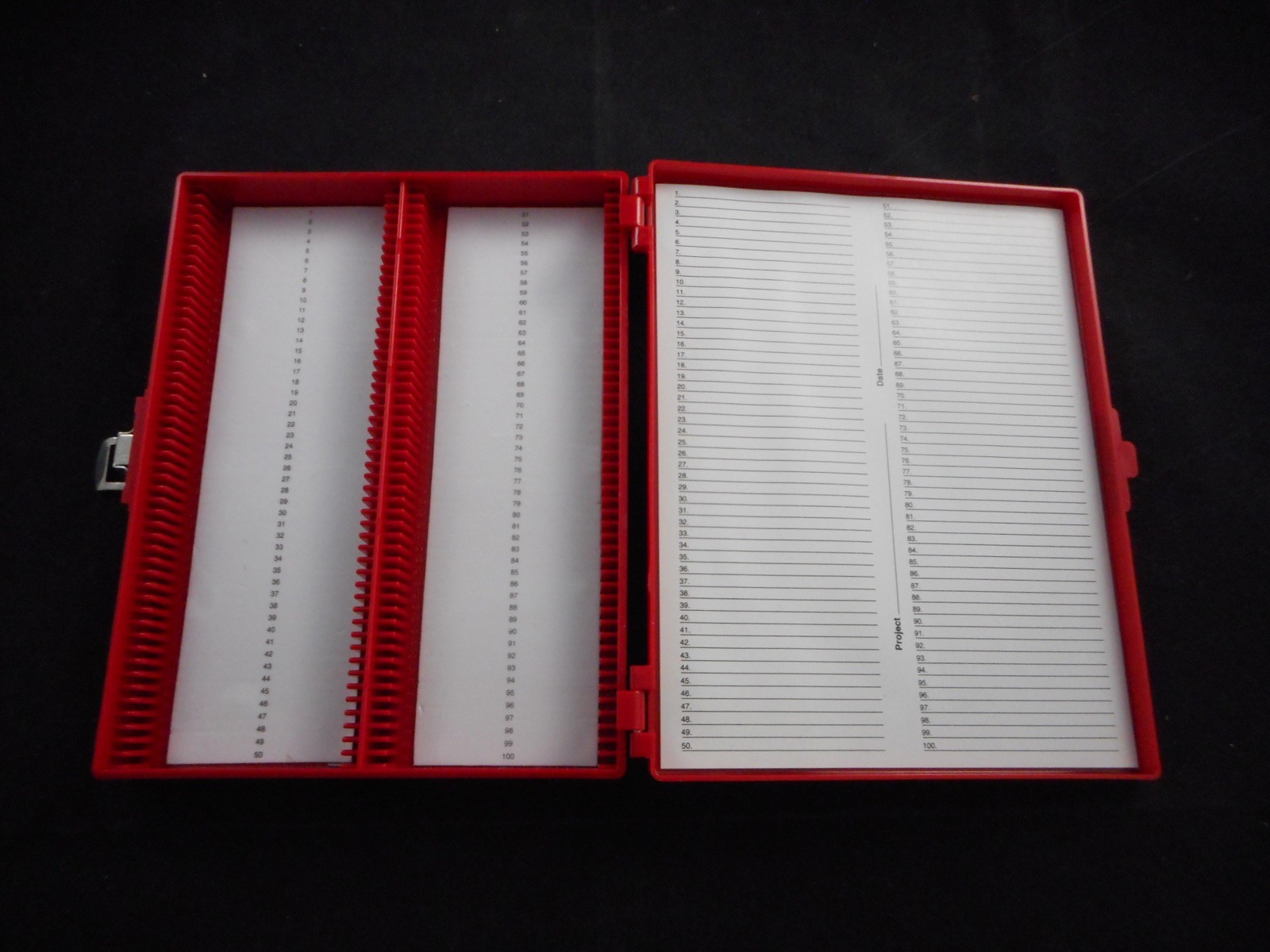 HEATHROW Plastic 100 Place Premium Microscope Slide Box Foam Lining 8.25 x 6.75"