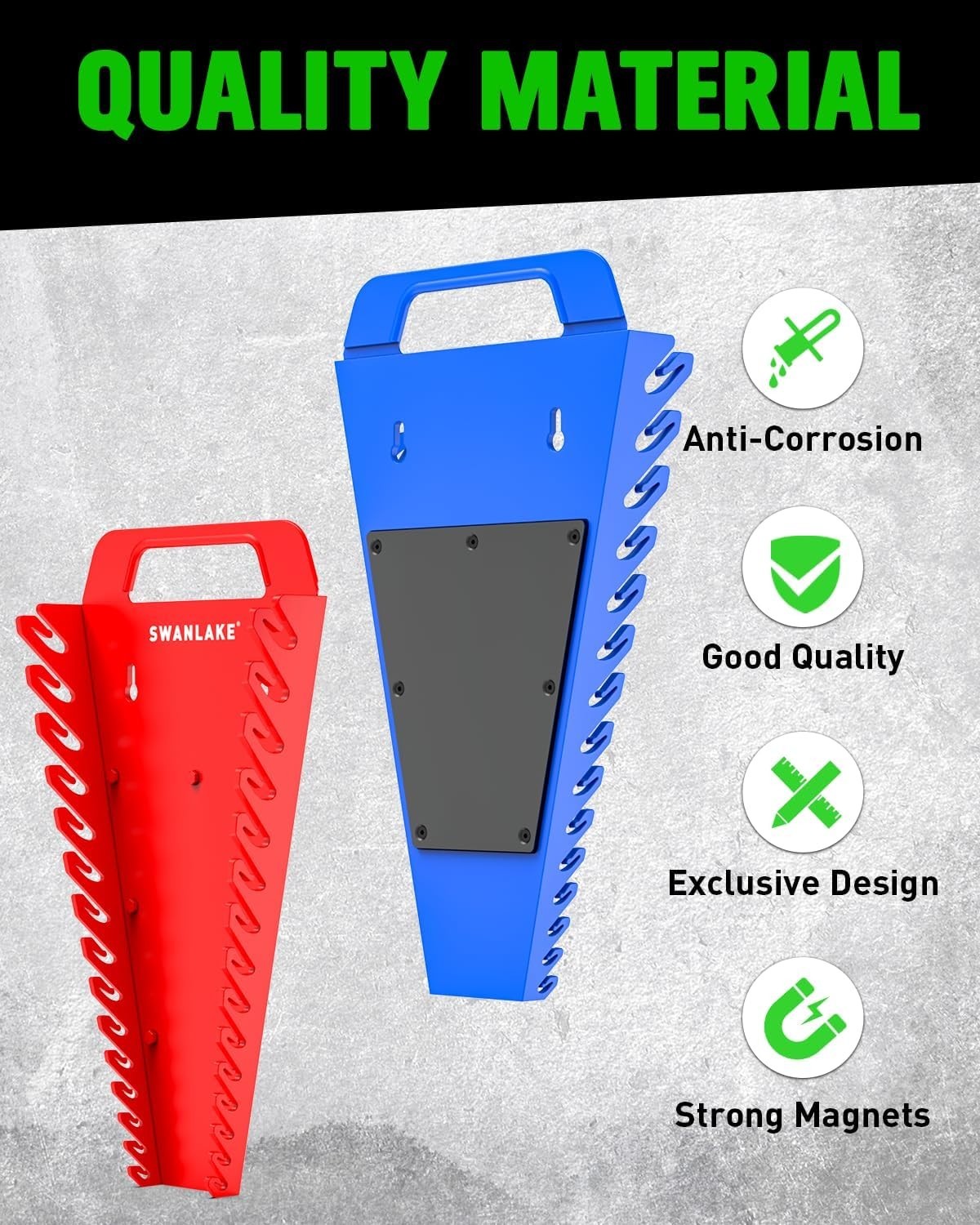 Compact and Color-Coded Wrench Organizer - 2-Pack for 30 Tools - Magnetic