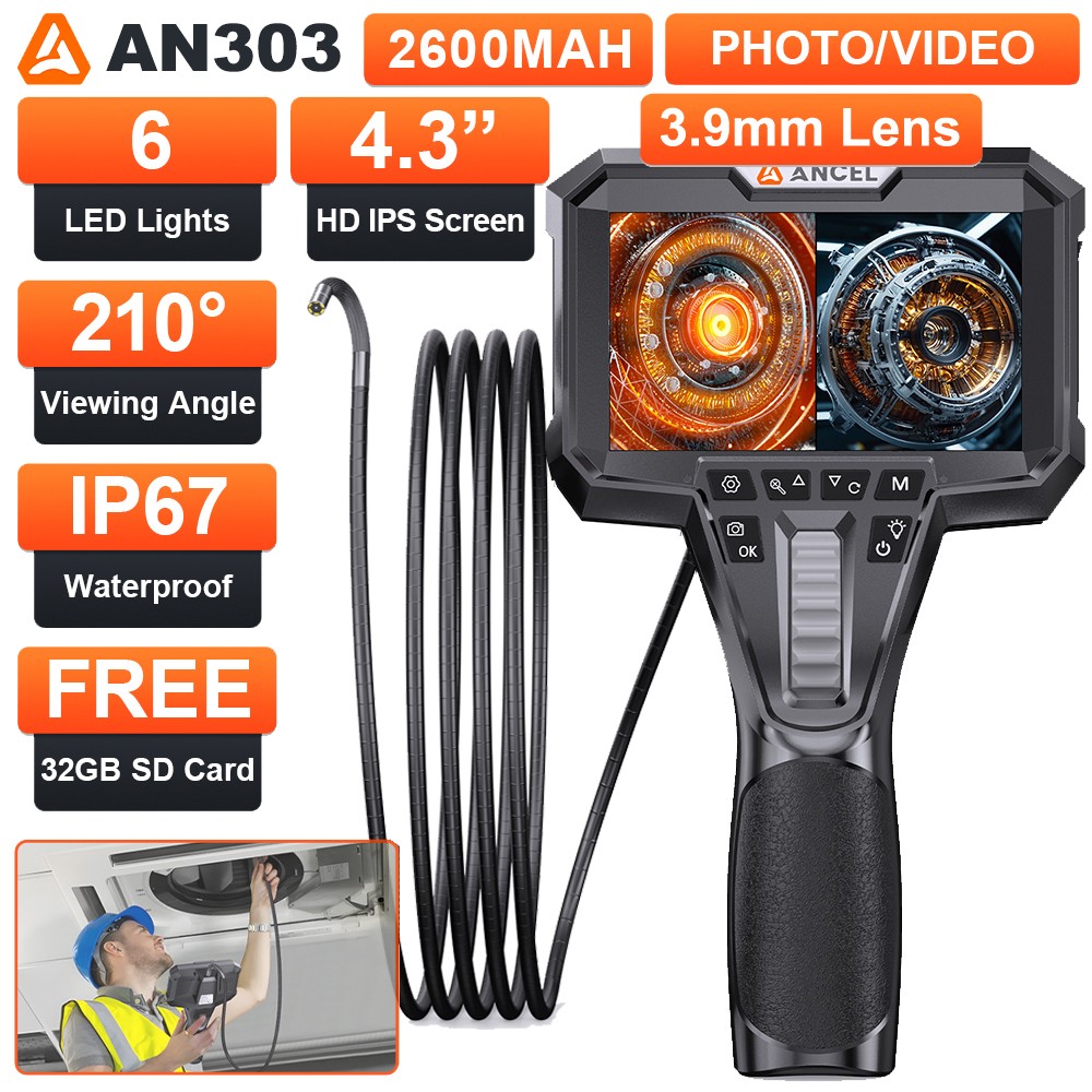 Two-Way Articulating Borescope Camera 6LEDS Endoscope Inspection 3.9mm Camera HD