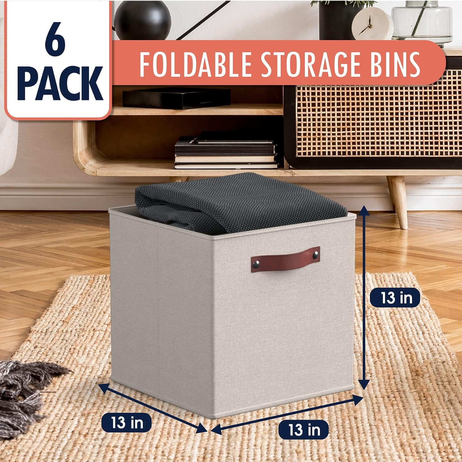 13 x 13 Storage Cube Bins, Foldable Collapsible Fabric Storage Bins Box Linen