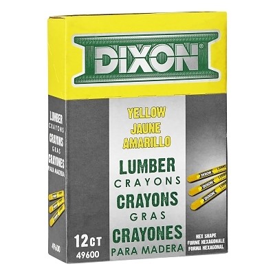 Lumber Crayon, 1/2 in dia x 4-1/2 in L, Yellow  Ticonderoga 49600 720674960100