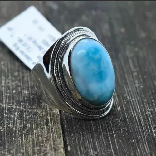 Solid 925 Sterling Silver Larimar Gemstone Handmade Statement Ring All Size R268
