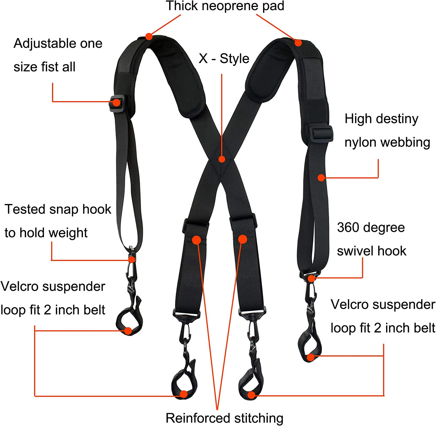 Strong Tool Belt Suspenders Heavy Duty Work for Men with Loop Clips Attachment