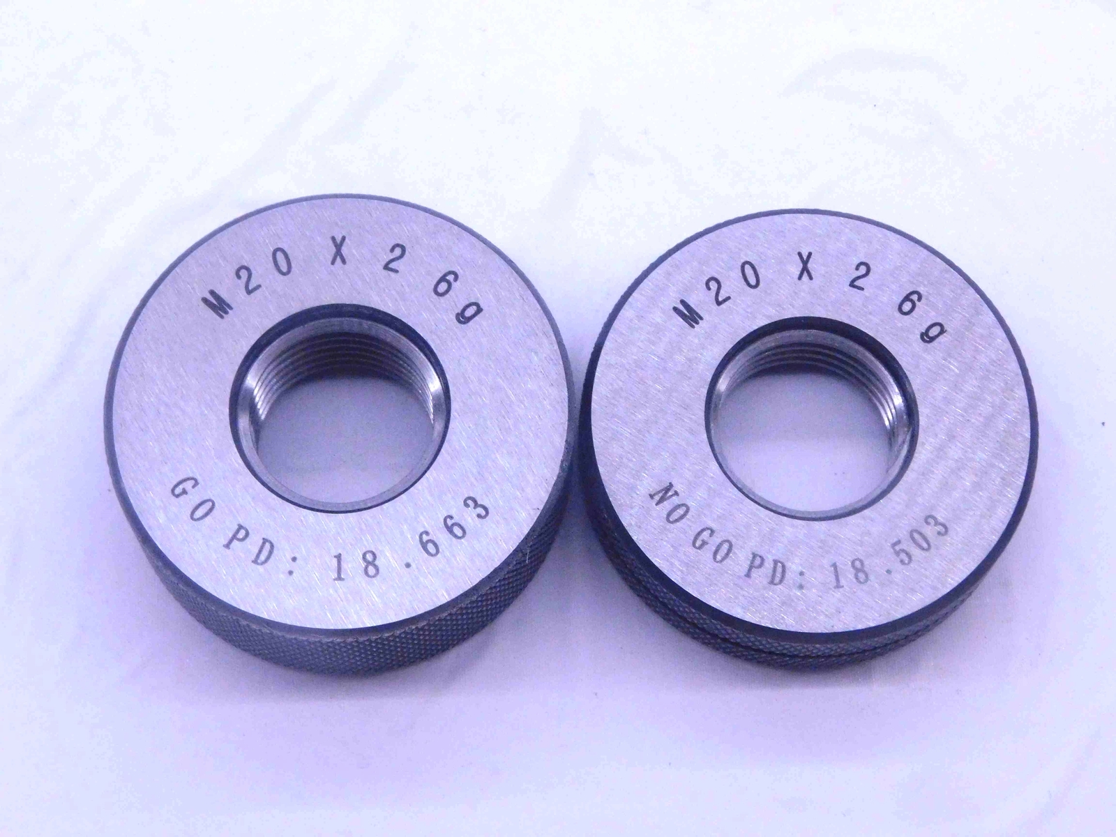 NEW M20 X 2 6g SOLID THREAD RING GAGES 20 2.0 GO NO GO P.D.'S = 18.663 & 18.503