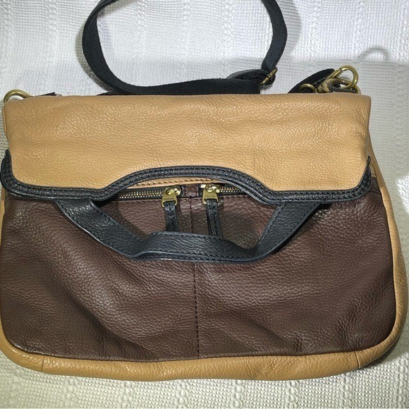 Fossil Tri-Color Pebbled Leather Convertible Foldover Crossbody Messenger Bag