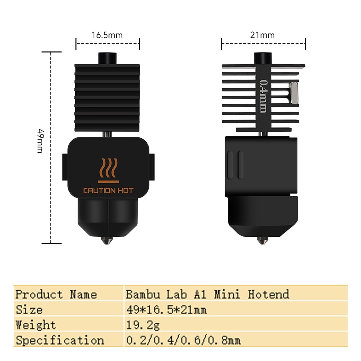 2PCS 0.4mm+0.6mm Hotend Kit for Bambu Lab A1/A1 Mini, 3D Printer