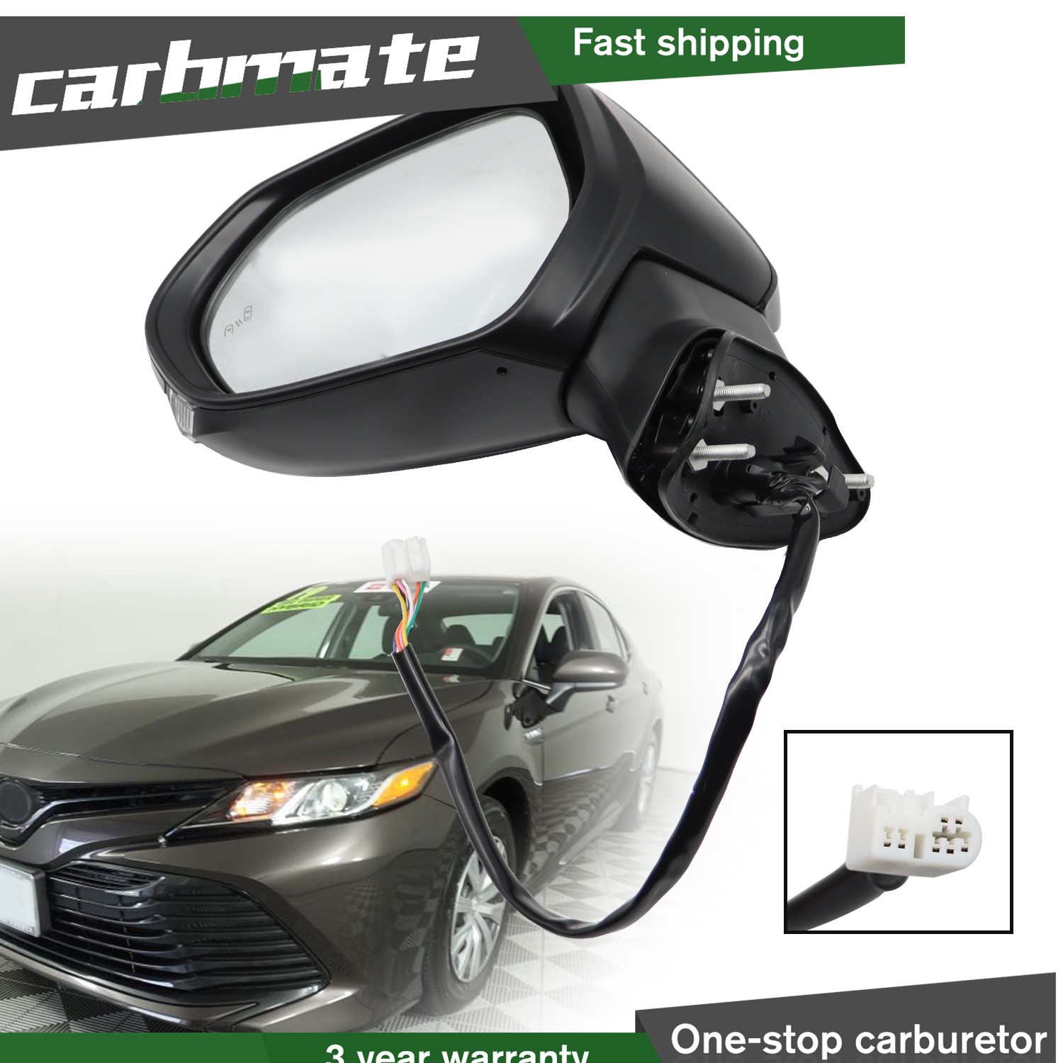 W/ Heated Blind Spot Signal Left Driver Side Mirror For 2018-2022 Toyota Camry