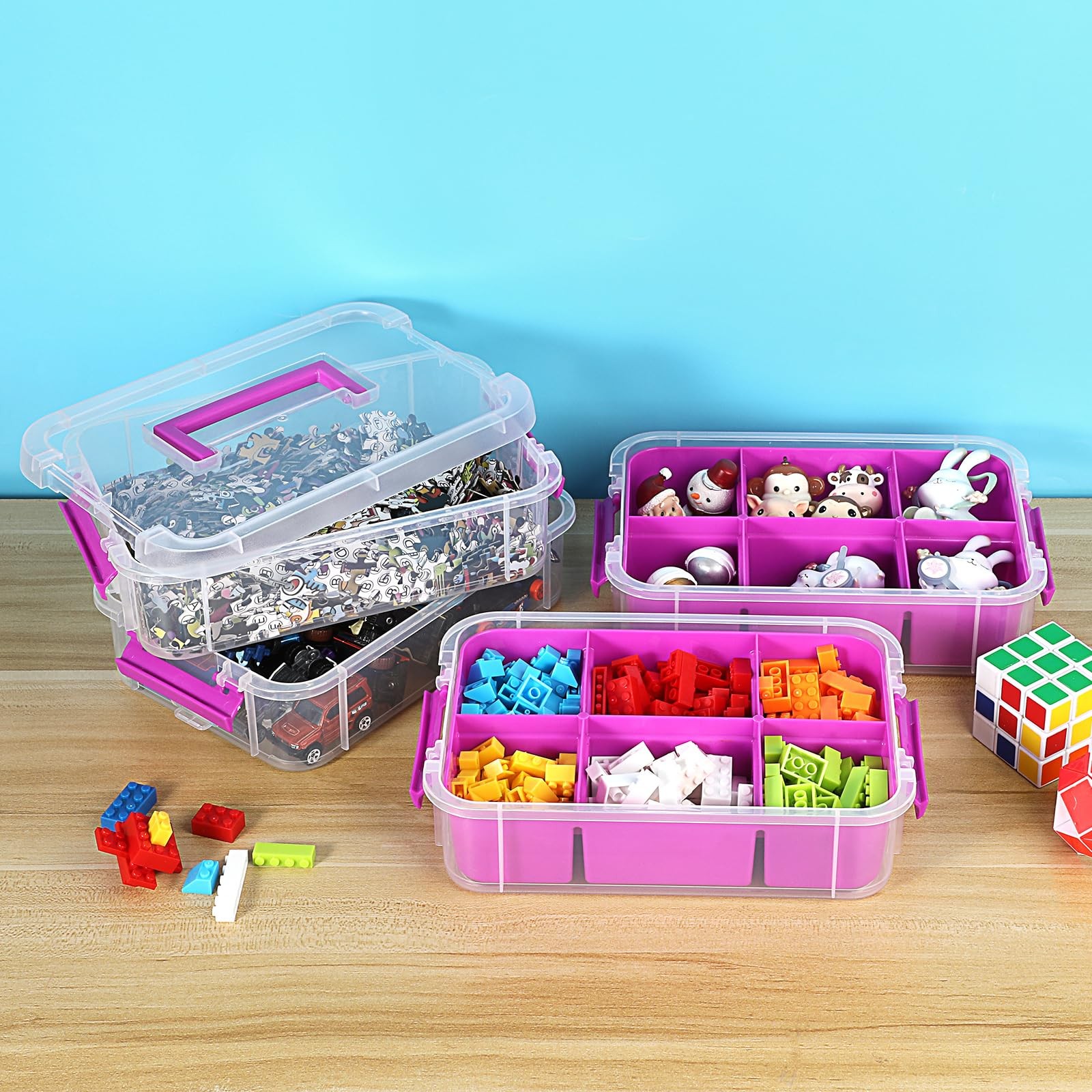 4-Tiers Plastic Stack Carry Storage Containers wih Handle Lids