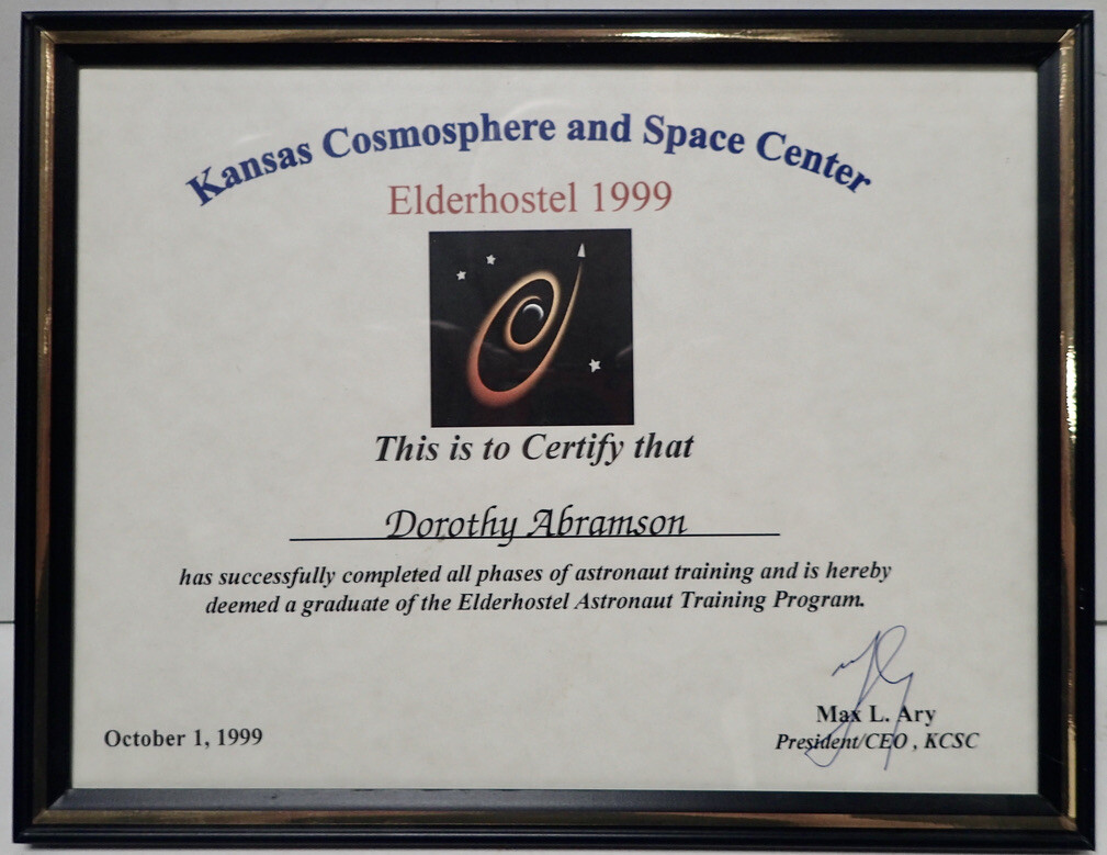 Kansas Cosmosphere & Space Center (2) Astronaut Training Program Certificates