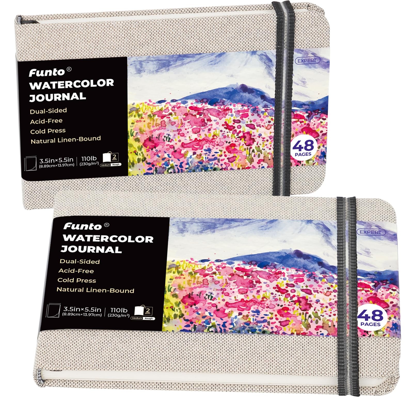 Journal, 3.5x5.5, 2 Pack, 24 Sheets Each, Cold-Pressed with Inner Pocket, 110