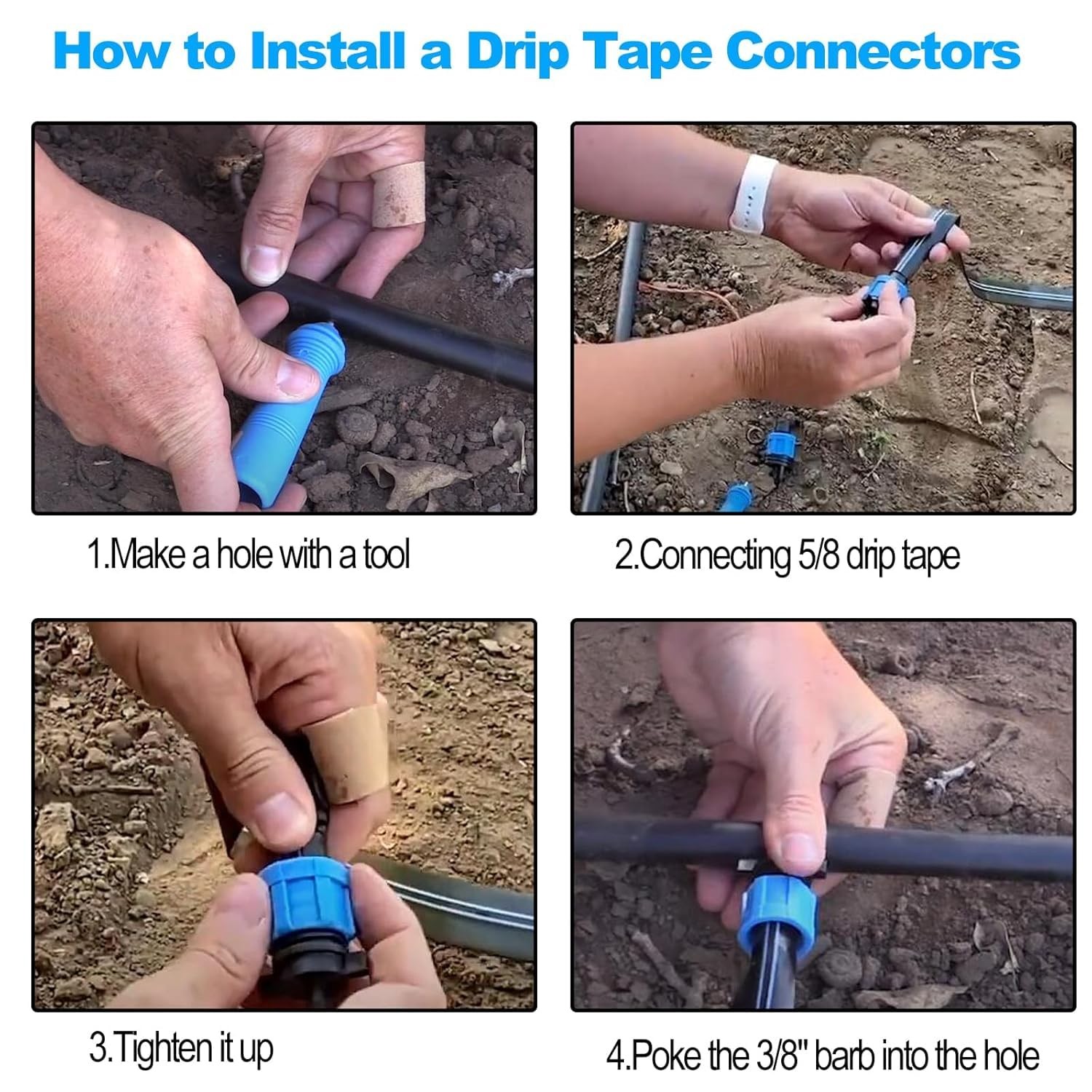 105PCS 5/8" Drip Irrigation Tape Connector Fitting Kit Include 50PCS Connecto...