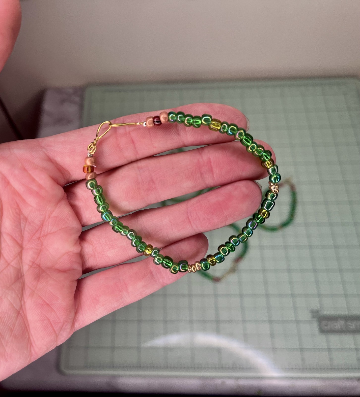 Handmade Green Glass Beaded Bracelet