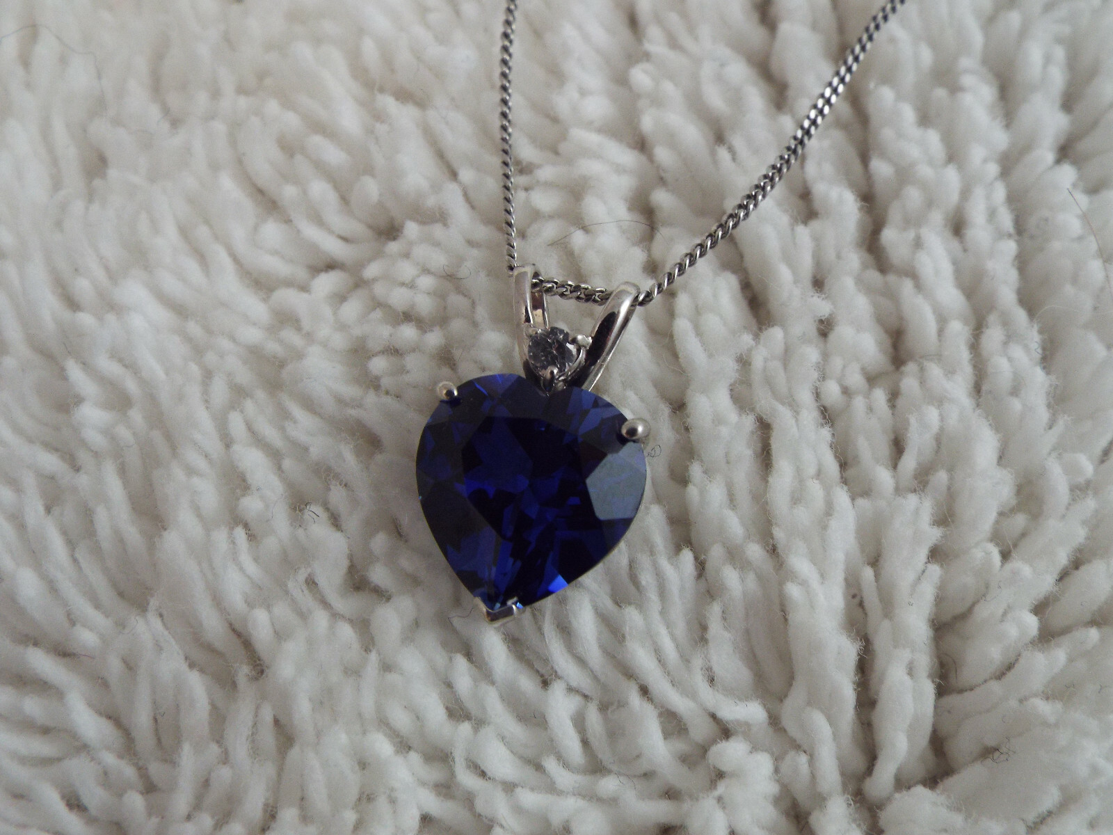 Sterling Silver 925 Sapphire Blue Crystal Heart Pendant Necklace (D37)
