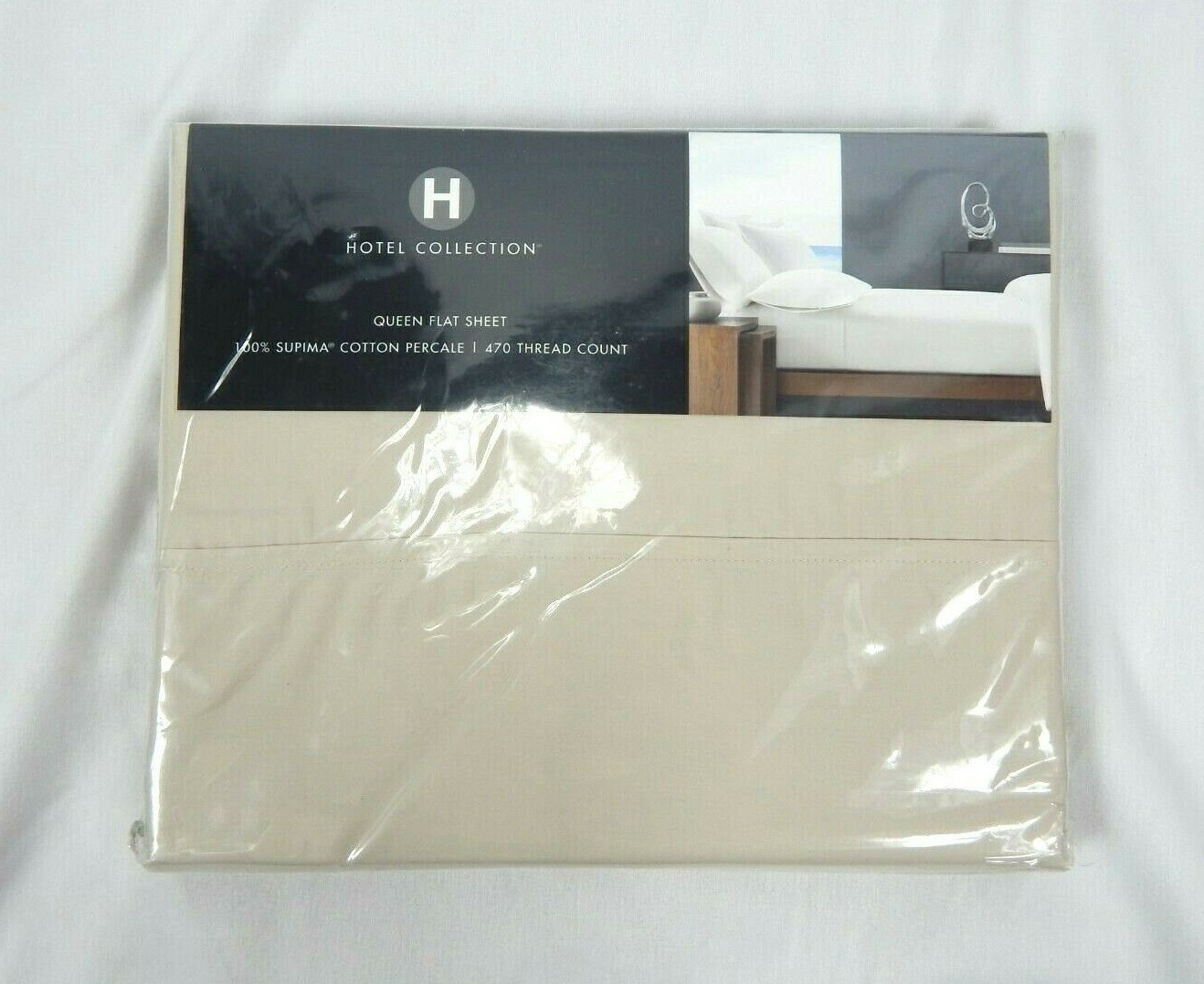 Hotel Collection 470 Thread Count Percale Supima Cotton Beige Flat Sheet, Queen
