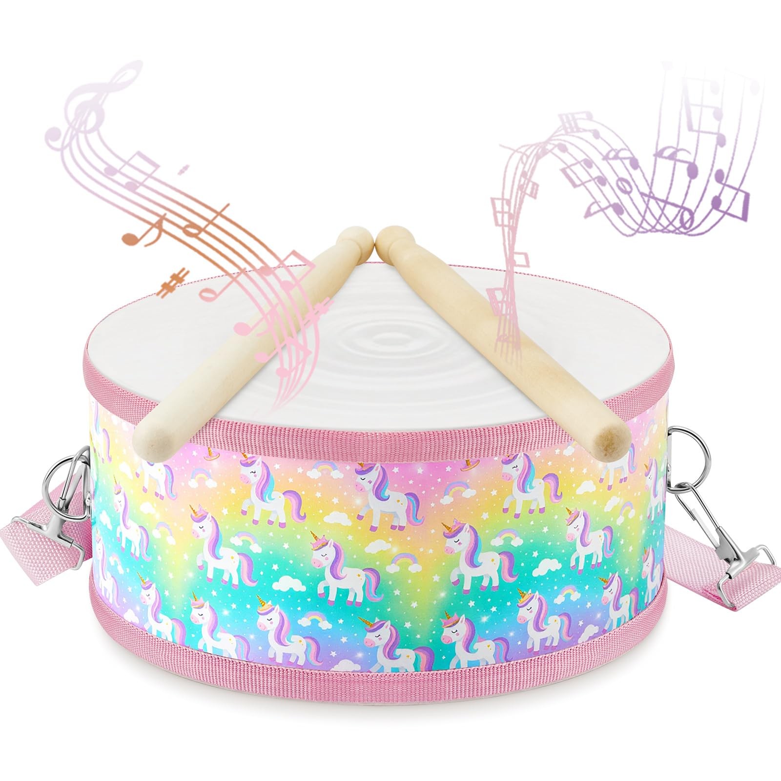 Boao 1 Pc Kids Drum Set 8 Inch Toddler Drum Wooden Toy Adjustable Strap And 2