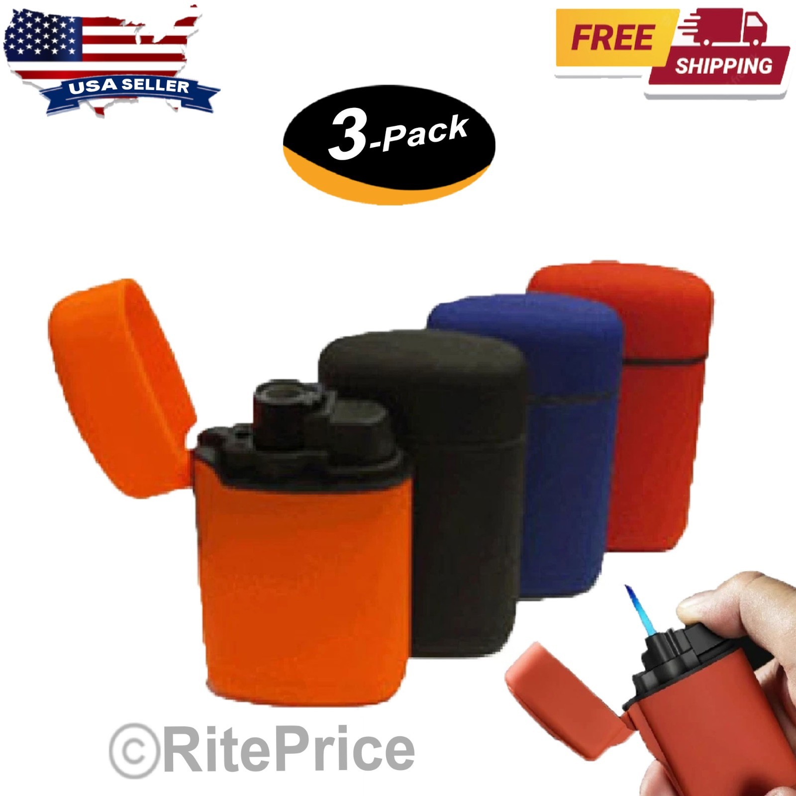 Eagle Classic Refillable Square Single Flame Torch Cigar Lighters PT113 (3 Pack)