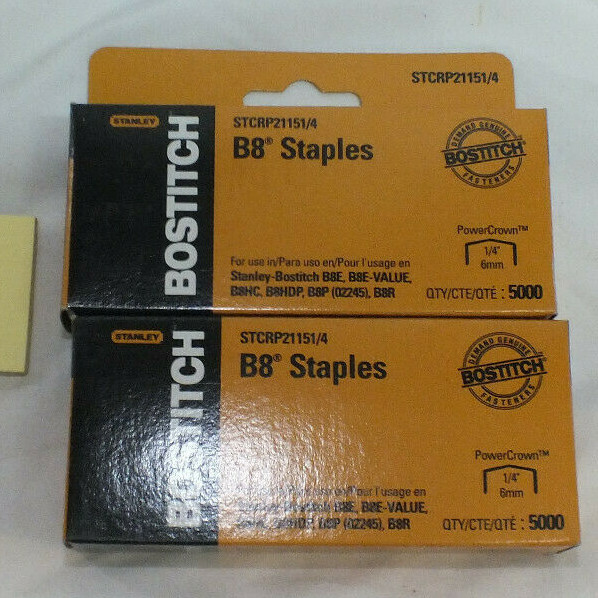 Bostitch B8 PowerCrown Premium Staples, 0.25 Inch Leg, Full-Strip STCR21151/4