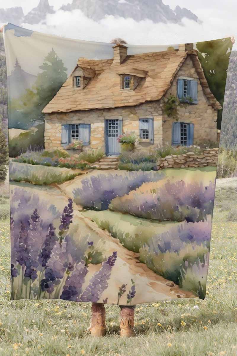 Lavender Field Cottage Coral Fleece Cozy Throw Blanket Farmhouse Elegant