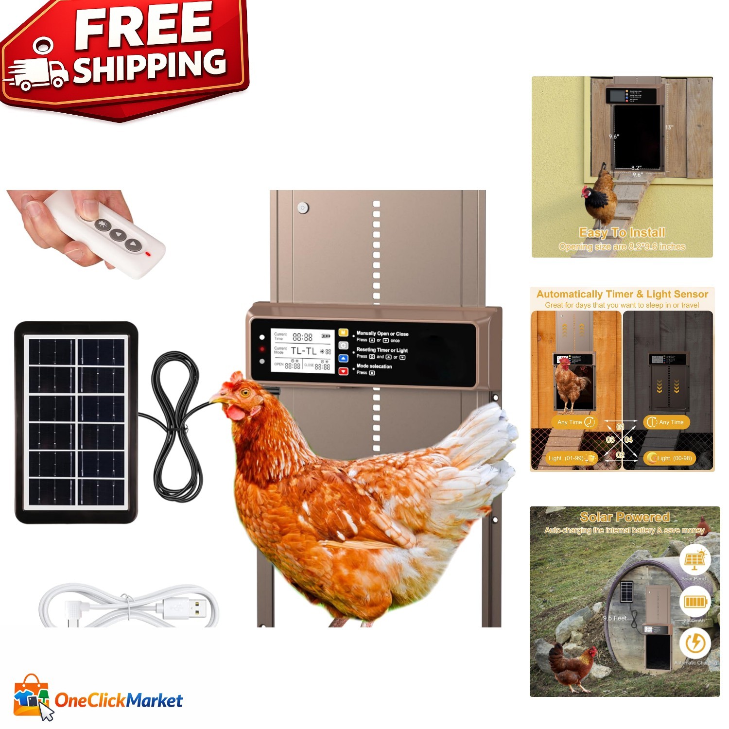 Remote-Controlled Chicken Coop Door with Solar Power & Programmable Functions