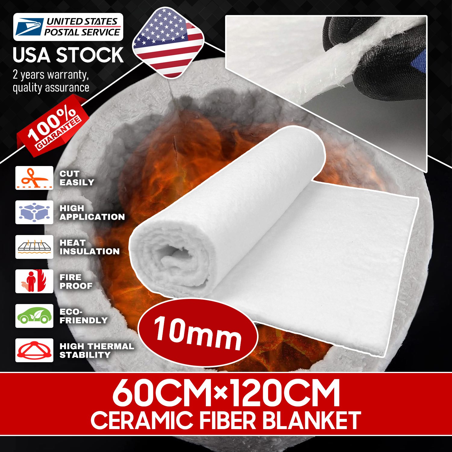 Ceramic fiber blanket (2500°F) Dimension 47“ x 24" x 10mm, 8#, Free Shipping